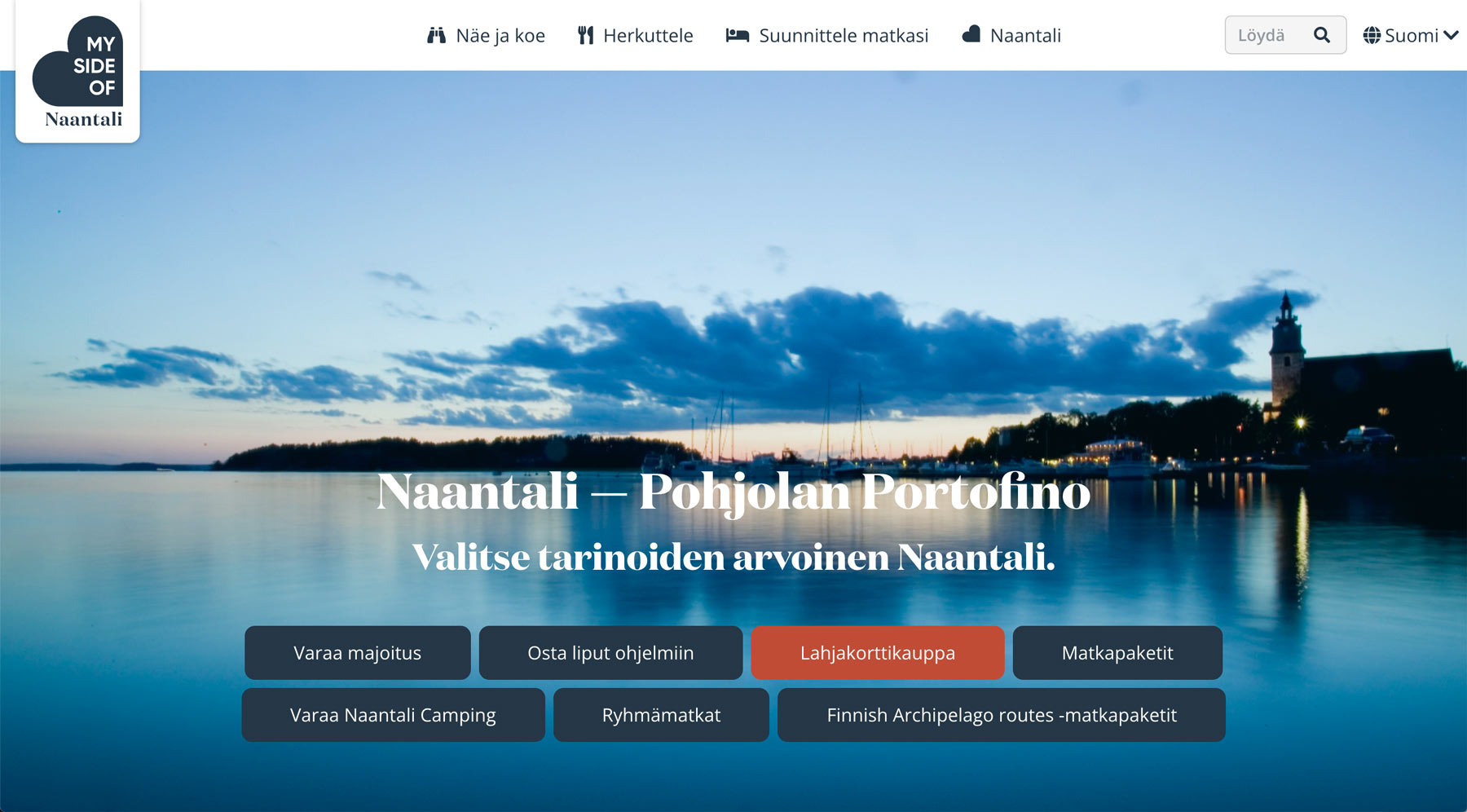 Kuvakaappaus visitnaantali.com etusivusta.